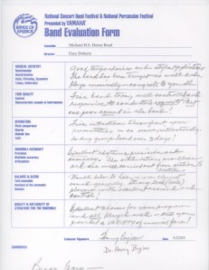 National Concert Band Festival Evaluation by Dr. Harry Begian 