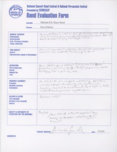 National Concert Band Festival Evaluation by Dr. Frederick Fennell