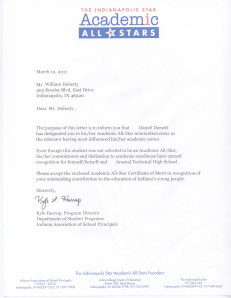 Letter for Most Influential Educator Award